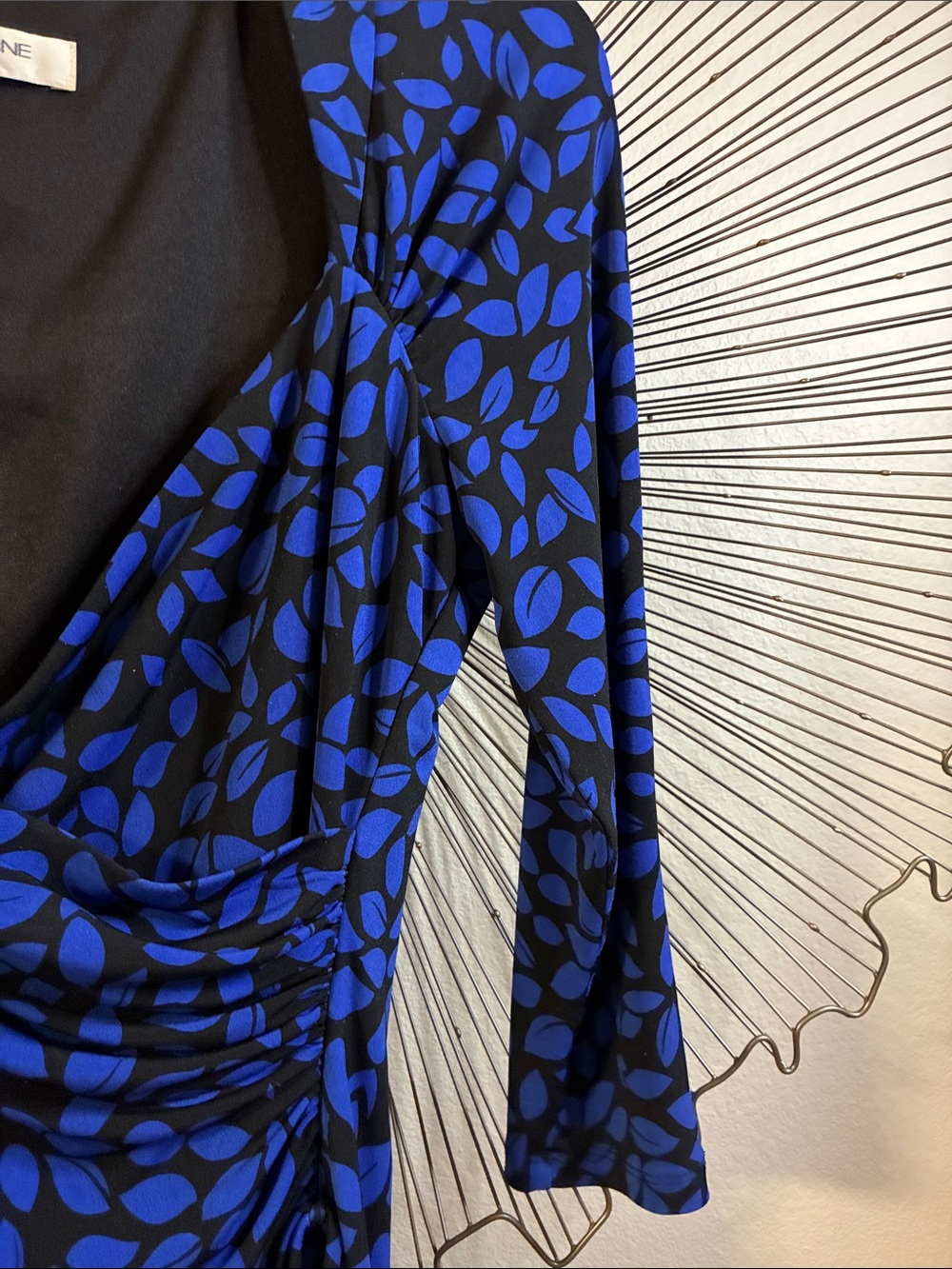 Evan Picone Faux Wrap Dress Midi Royal Blue Black Size 6 - Picture 3 of 6